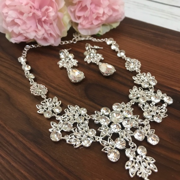 Bridal Crystal Rhinestone Necklace and Earring Set - Picture 6 of 9